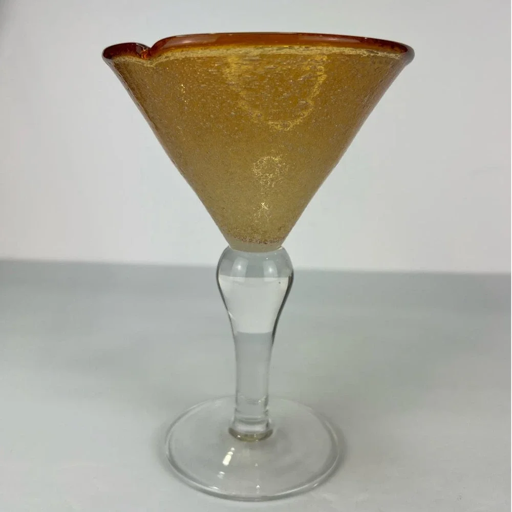 Hand Blown Amber Margarita/Martini Glasses Bubble Glass Clear Stem
